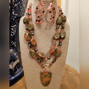 Stunning Unakite Stone & Silver Necklace